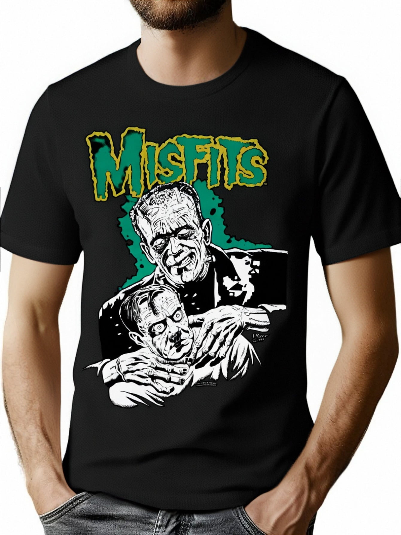 T-Shirt Décontracté d'Été pour Hommes, Col Rond, Tissu en Tricot 100% Polyester, Coupe Régulière, avec Imprimé Graphique Misfits, Motif Portrait, pour Hommes