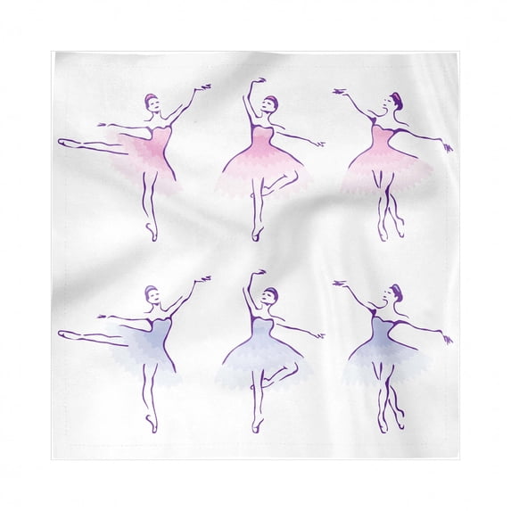 Ballet Decorative Satin Napkins Set of 4, Classical Dancer Women Performing Posing Watercolor Style Illustration, Square Fabric Party & Dinner Napkin, 18", Pink Ceil Blue Purple, by Ambesonne