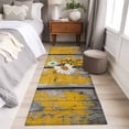 thumbnail image 5 of Yellow Teal Daisy Washable Runner Rugs 2'x6', Grey Yellow Wood Grain Bubble Butterfly Low Pile Throw Entryway Rug Non-Slip Sturdy Edge Binding Carpet for Indoor Bedside Entrance Bedside, 5 of 9