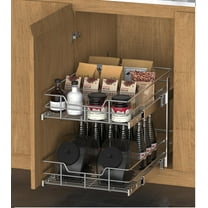 STORKING 2-Tier Pull Out Cabinet Organizer, 11" W x 17" D Heavy Duty Chrome Slide Out Drawer for Kitchen, Bathroom & Pantry Cabinets