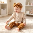 thumbnail image 5 of xaweyi Baby Girl 3 Piece Outfit Ruffle Long Sleeve Bodysuit Heart Print Pants Bow Headband Fall Winter Infant Clothing Set Size 3-6 Months, 5 of 9