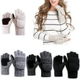 thumbnail image 2 of Winter Gloves for Men & Women Fingerless Mittens Wool Gloves Flap Cover Knitted Convertible Mittens Sport Fishing Gloves, 2 of 13