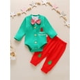 thumbnail image 2 of Qiylii 3Pcs Baby Boy Christmas Outfits White Romper+Cardigan Romper + Long Pant, 2 of 9