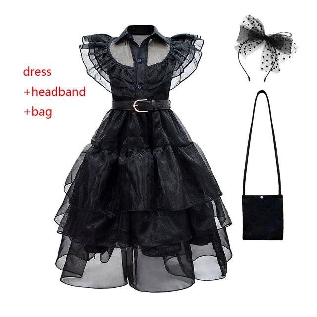 Disfraz de Wednesday Addams para niña, novedad de 2023, Vestidos para niñas, Vestidos de fiesta de malla, disfraces de carnaval de 3 a 12 años, 9-10T (etiqueta 150) Gao Jinjia LED