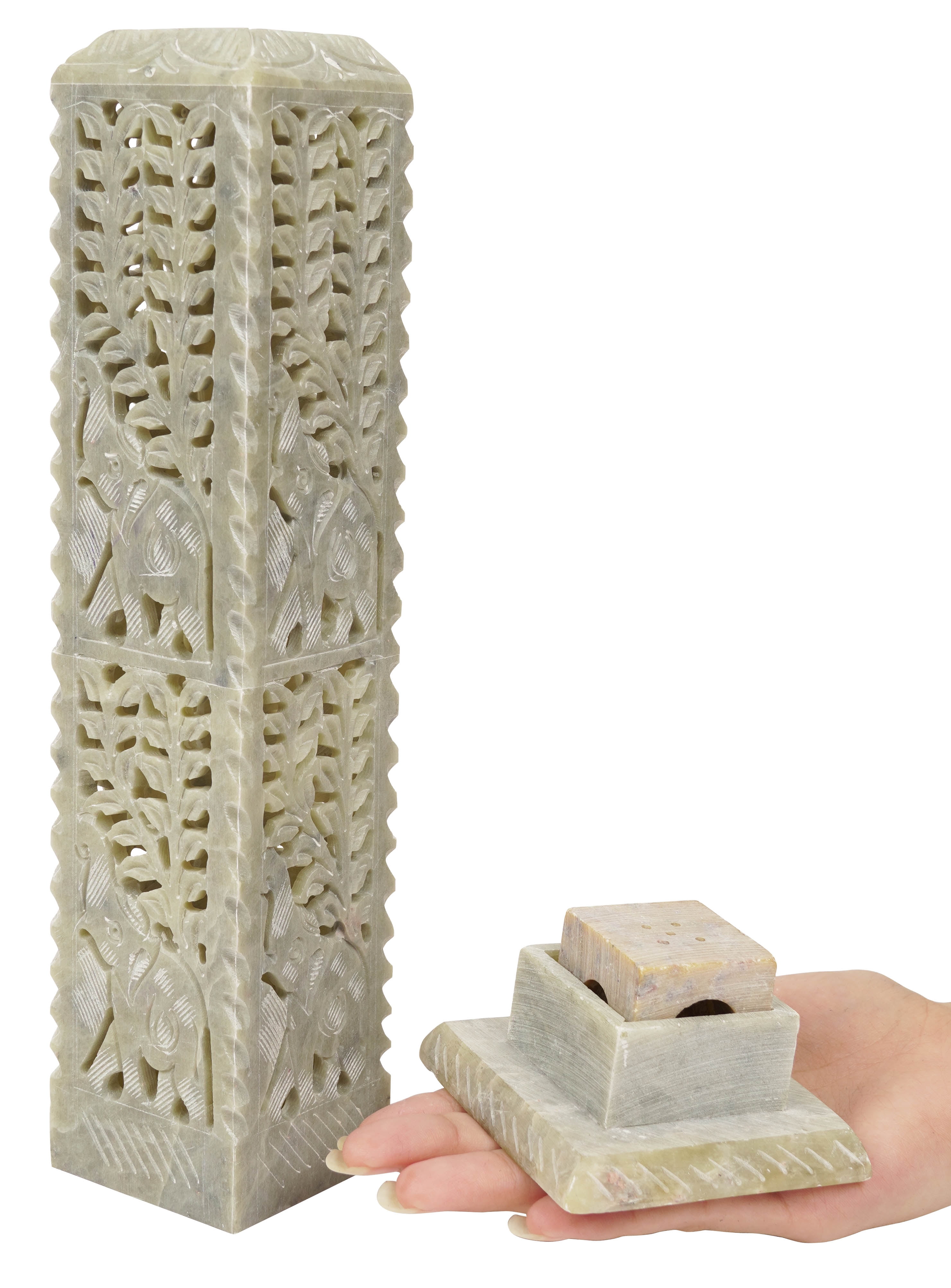 IBA Indianbeautifulart Handmade Stone Incense Stick Burner | Candle Stick Holder | Tea Light Burner , Perfect Elephant Carving for Gifting- Decorative Home and Kitchen Decor (10.5x 2.2 Inches)