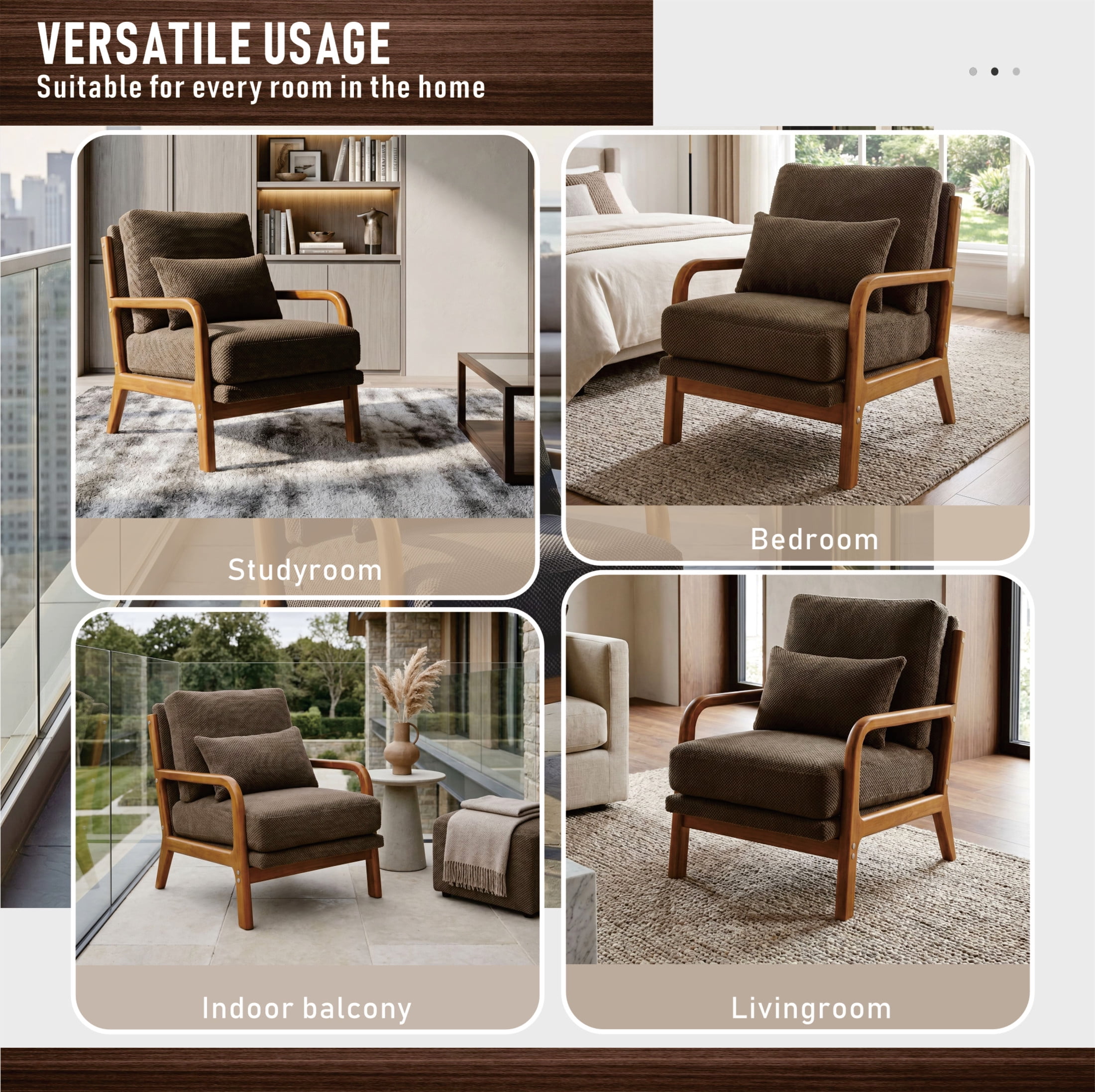 Noble House Mid-Century Modern Lounge Chair, Upholstered Accent Armchair with Solid Wood Frame, Coffee