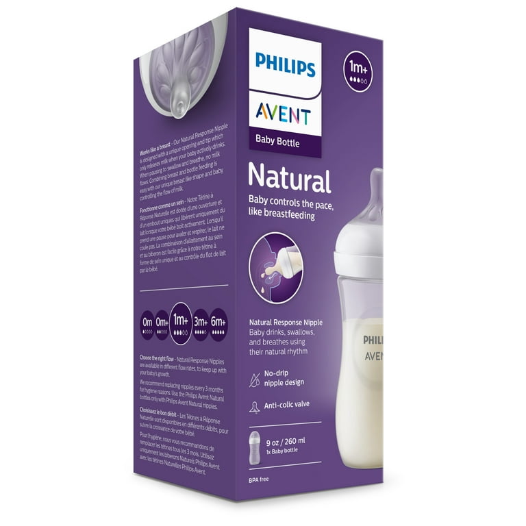  Philips AVENT Natural Baby Bottle with Natural Response  Nipple, Blue, 9oz, 4pk, SCY903/24 : Baby