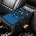 thumbnail image 2 of FUIALDOLG Dark Blue Floral Print Car Armrest Cover, Stretch Polyester Handrail Box Cover with Side Pocket for Vehicles Interior, 2 of 6