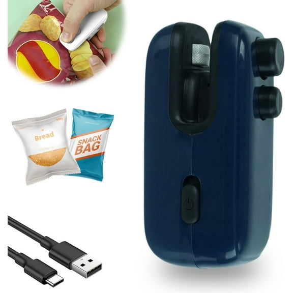 Mini Bag Sealer, USB Rechargeable Bag Sealer 4 In 1 Bag Cutter and Sealer, 2025 Portable Handheld Vacuum Food Sealer Bag Sealing Machine for Plastic Bags Snack Bags (1, Blue)