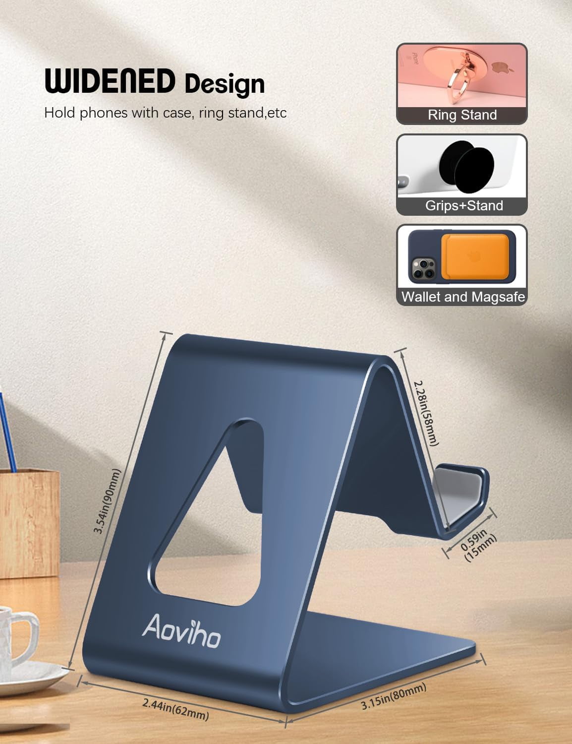 RGHJAR-Desk Cell Phone Stand Phone Holder - Aluminum Phone Cradle Dock for iPhone 13 12 pro 11 X Xs max 8 7 6 6s Plus SE 5 5s SE Samsung, All Smart Phones (Navy Blue)