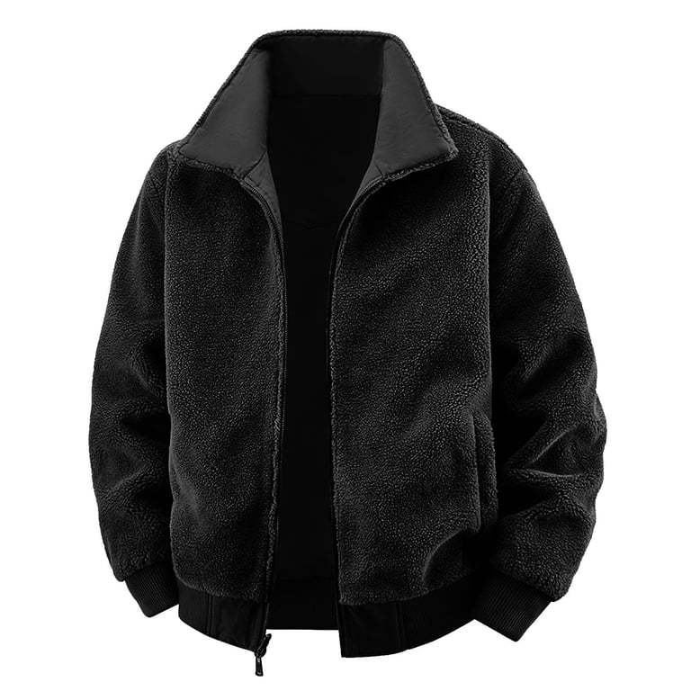 Lovzfmll Men's Reversible Sherpa Jacket, Washed Workwear, Button