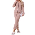 thumbnail image 2 of Conjunto de pijama de franela para mujer, de manga larga, con botones, cuello en V, pantalones de forro polar suaves, ropa de casa, L, rosa polvo, 2 of 6
