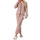 thumbnail image 2 of Conjunto de pijama de franela para mujer, de manga larga, con botones, cuello en V, pantalones de forro polar suaves, ropa de casa, L, rosa polvo, 2 of 6