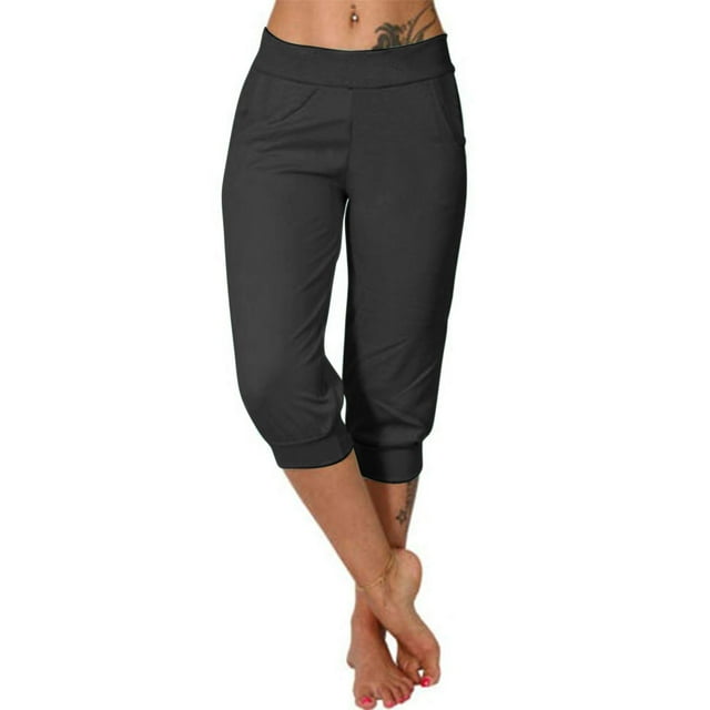 Timegard Pantalon Capri de Survêtement pour Femmes, Bas Resserré, Couleur Unie, Joggers Raccourcis, Pantalon d'Entraînement avec Poches