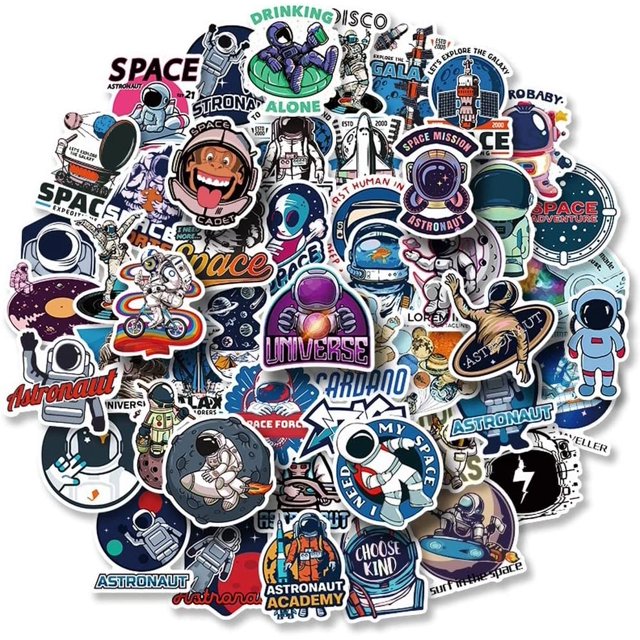 Paquete de 50 pegatinas espaciales JAMW impermeables para niños (astronauta, OVNI)