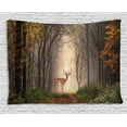 thumbnail image 1 of Wildlife Tapestry, Stag Deer Discovers a Dreamy Misty Hazy Forest Autumn Tree Foggy Mystical Pathway, Wall Hanging for Bedroom Living Room Dorm Decor, 60W X 40L Inches, Multicolor, by Ambesonne, 1 of 2