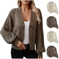 thumbnail image 1 of Frostluinai Fall Sweaters for Women Long Sleeve Drop Shoulder Oversized Crop Knit Cardigans Solid Button V Neck Cable Knit Sweaters, 1 of 9