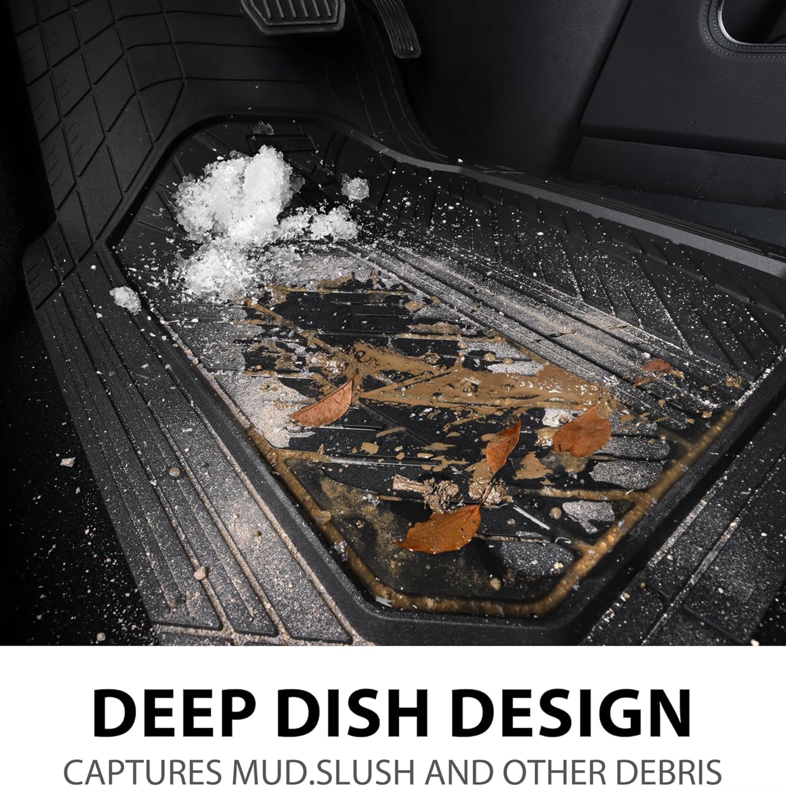 CAR GRAND Heavy Rubber Car Floor Mats, Deep Waterproof Car Mats All Weather, Universal Trim-to Fit Automotive Floor Mats for Car SUV Truck Van, Durable Floor Liners All Black