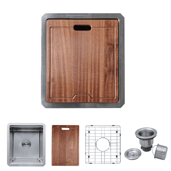 Zeek 15 x 17 Inch Undermount Workstation Sink for RV or Wet Bar 16G Stainless Steel ZH-1517