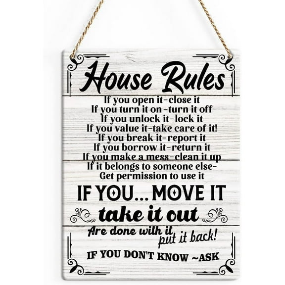 8x10 Inch Rustic House Rules Wood Decor Sign, New House Gift Printed Wood Sign Wall Art, Hanging Door Sign, Decorative Wood Sign Home Decor