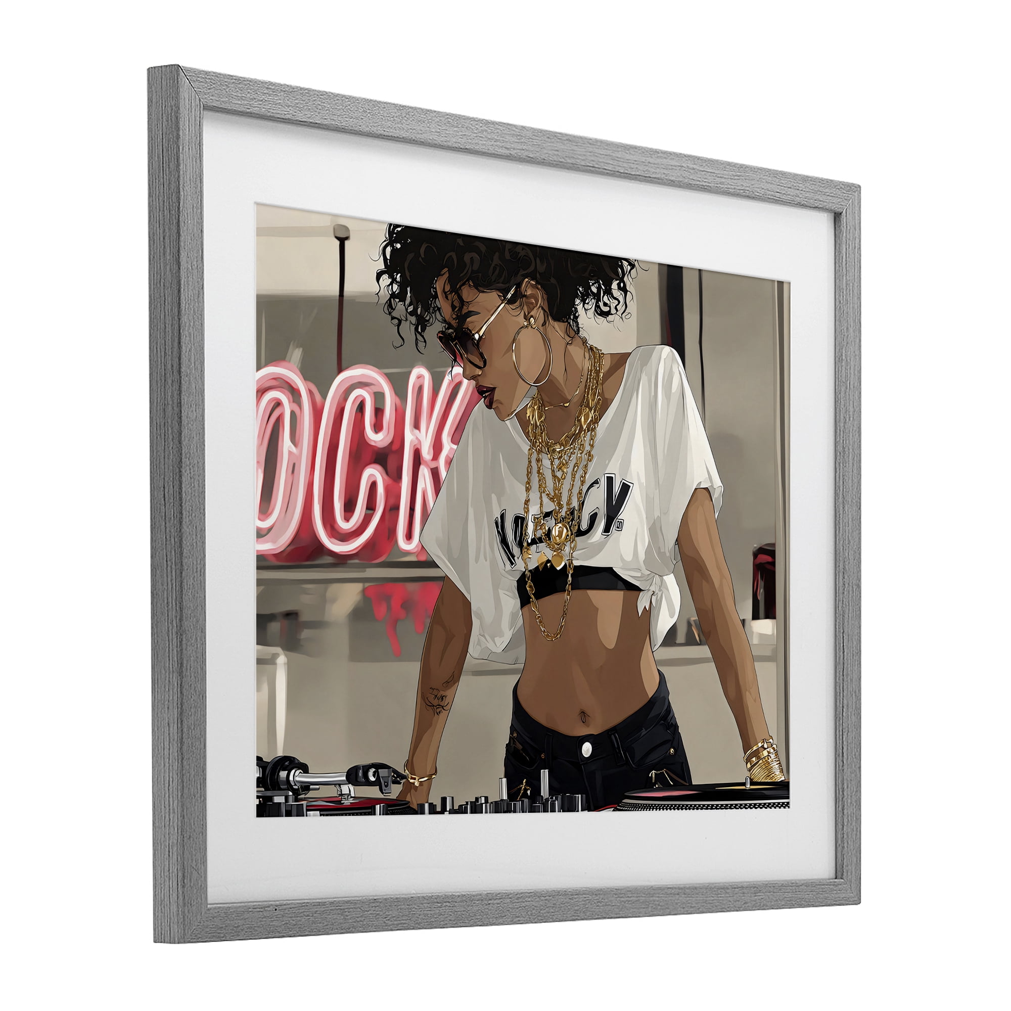 Stupell Industries Rock Neon DJ Music Gray Framed Print Under Glass, design by Franklyn Gregory