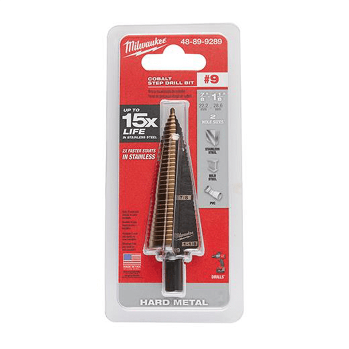 Milwaukee Tool Cobalt Step Drill Bit #9 (7/8-1-1/8")