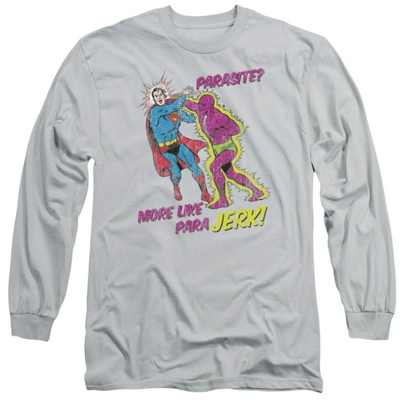 Superman Parajerk Long Sleeve Adult 18/1 T-Shirt Silver