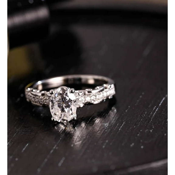 Jewelerix 925 Silver Oval Cut Ring Moissanite Diamond Engagement Ring 2 CT Beautiful Wedding Bridal Ring
