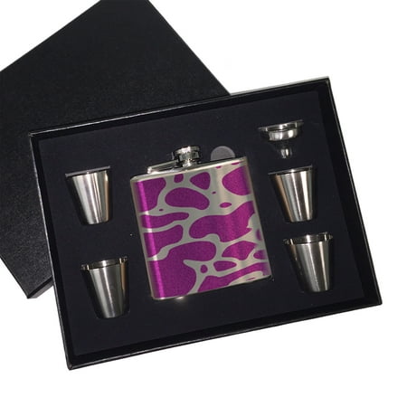

KuzmarK 6 oz. Stainless Steel Flask Set in Black Presentation Box - Cowhide Pink