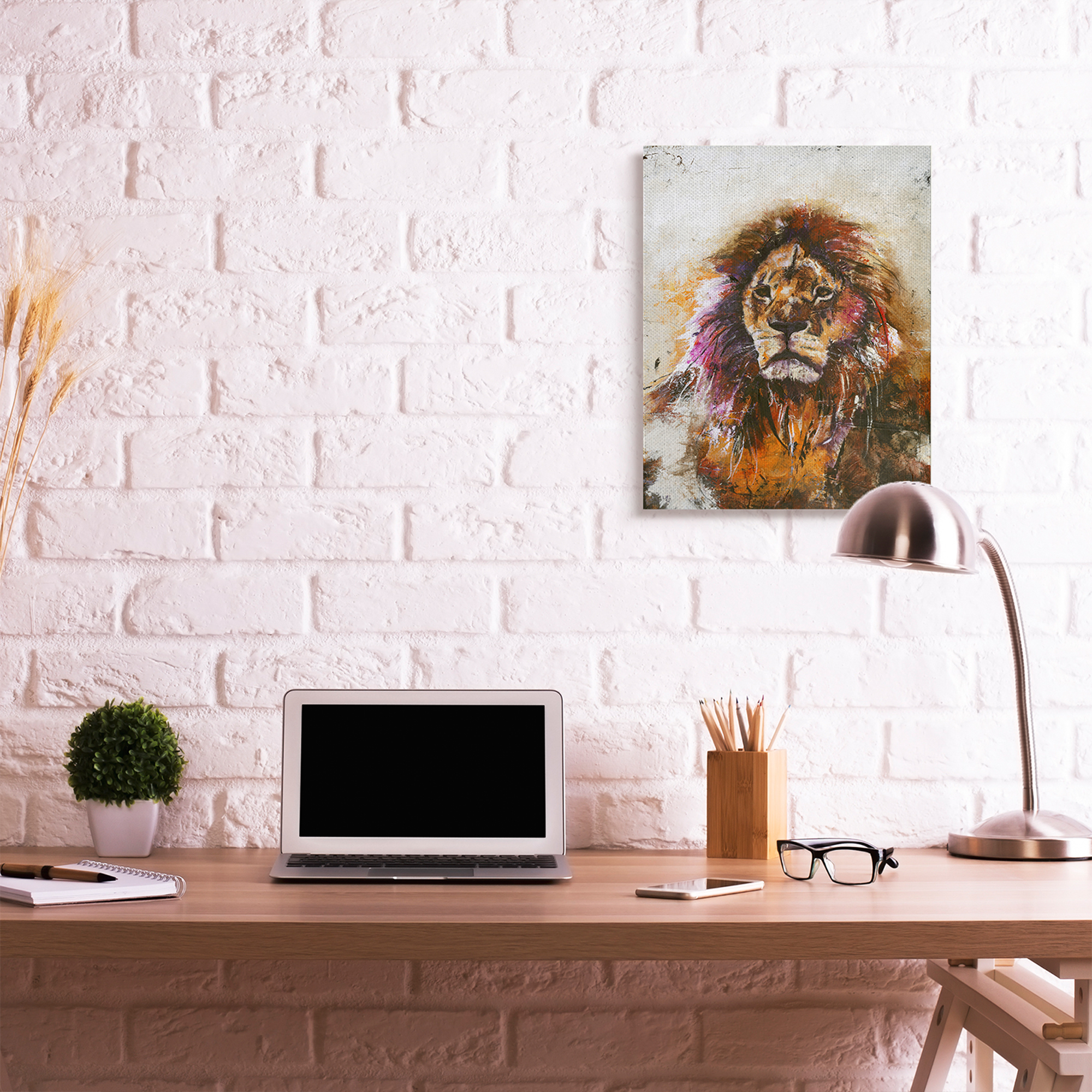 Stupell Industries Abstract Lion's Mane over Distressed Tan Brown Canvas Wall Art by Design Fabrikken