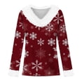 thumbnail image 4 of Pxiakgy Christmas Sweatshirts for Women White Faux Fur Trim V Neck Shirt Dressy Funny Xmas Tree Snowflake Graphic Tops Christmas Snowflake Print Plush Collar Plush Cuffs Long Sleeved T Shirt Wine M, 4 of 4
