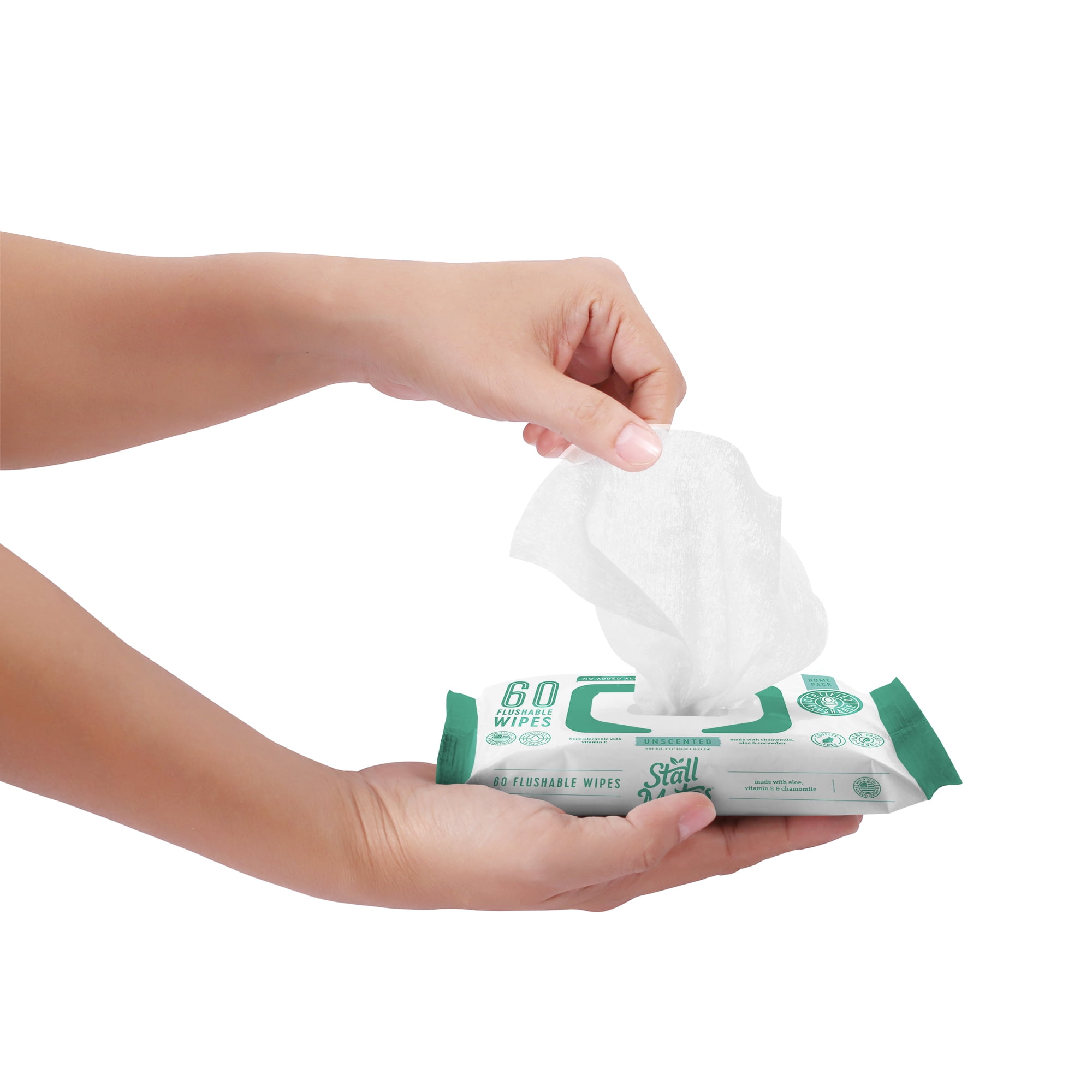 Stall Mates Home Pack. Extra Large, Flushable, Unscented, Hypoallergenic Wet Wipes 60 count, 4 pack