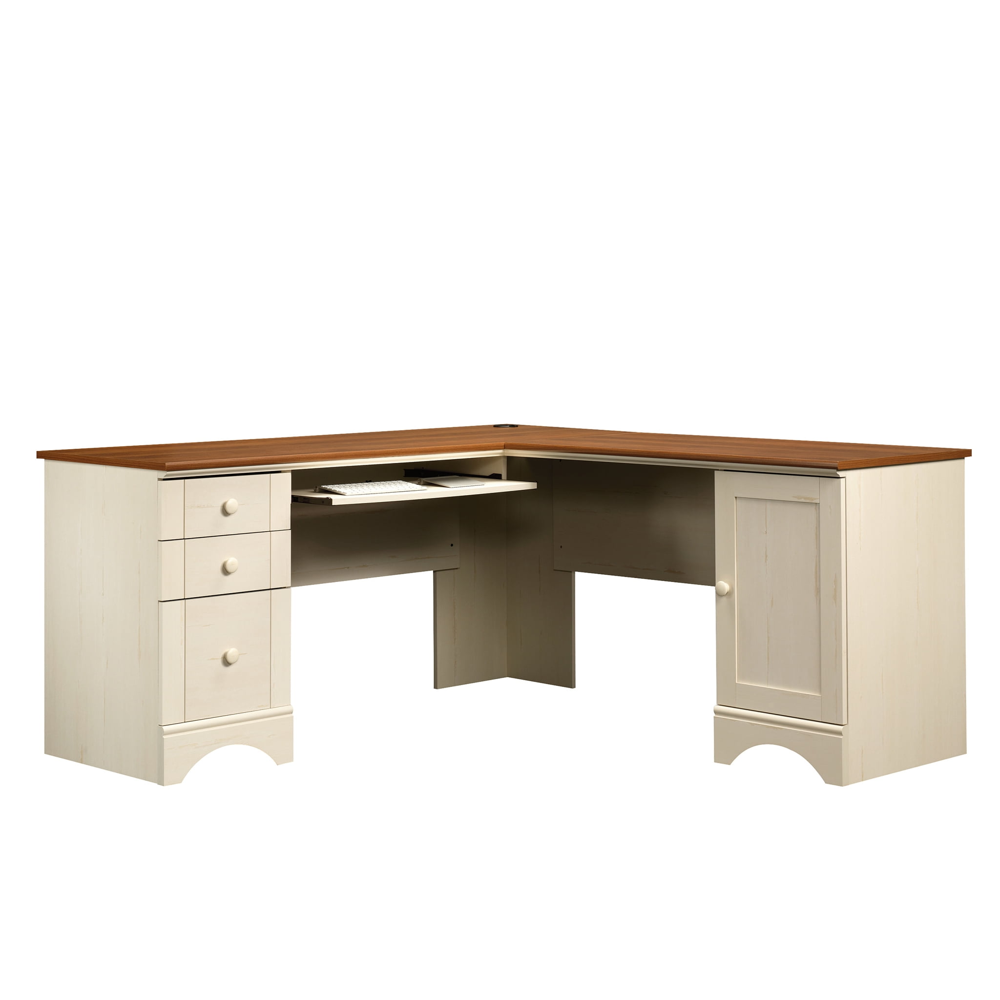 Sauder Harbor View Corner Computer Desk Antique White Finish