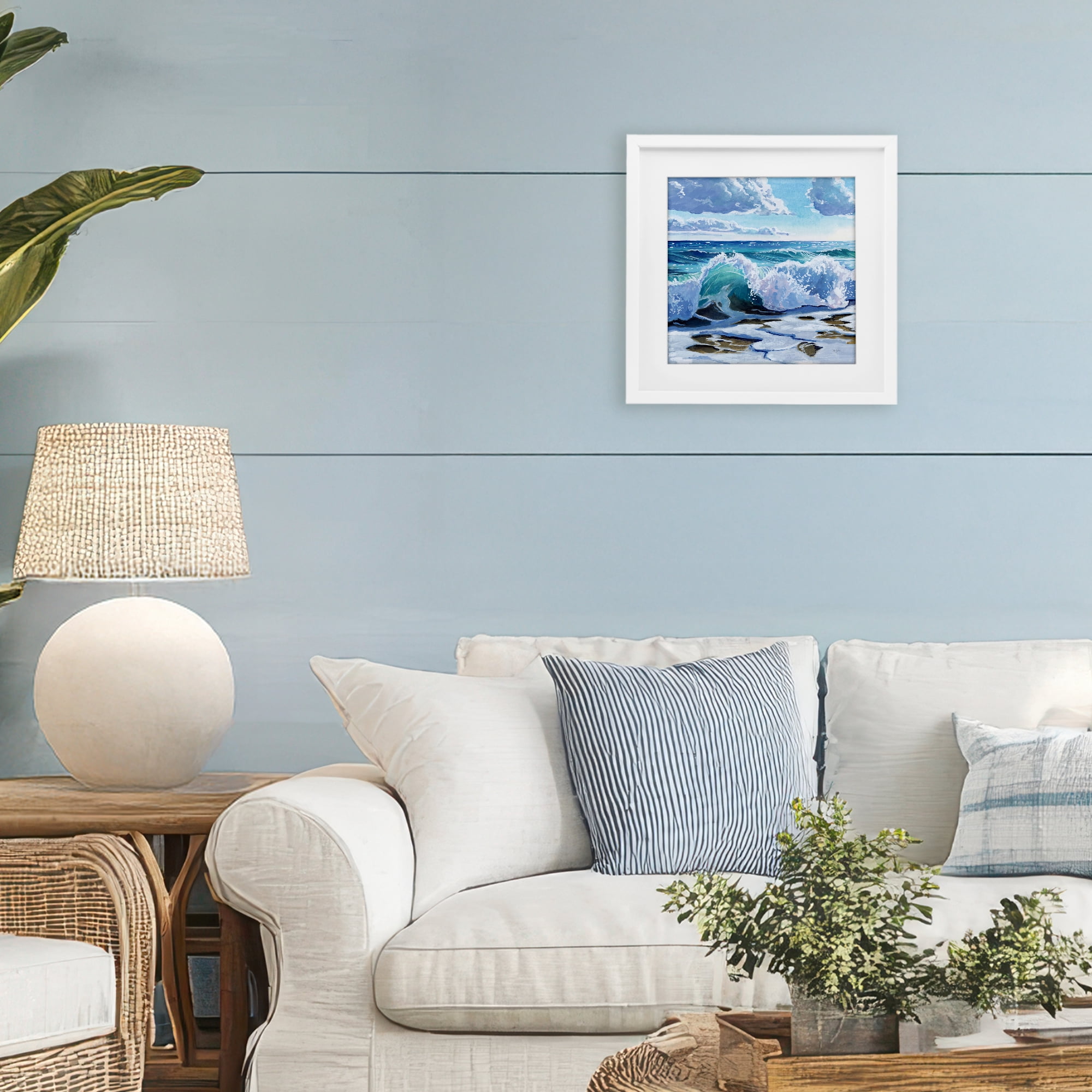 Stupell Industries Curling Aqua Wave on Shore White Framed Print Under Glass, design by Kate Jarvik Birch