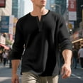 thumbnail image 2 of KHONTS Men's Henley Long Sleeve Shirts Waffle Button up T-Shirt Lightweight Thermal Undershirts Black M, 2 of 9