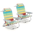 thumbnail image 1 of Patiojoy Chaise de Plage Sac à Dos 2 Pcs Pliable à 5 Positions Chaise Longue à Plat Multicolore, 1 of 10