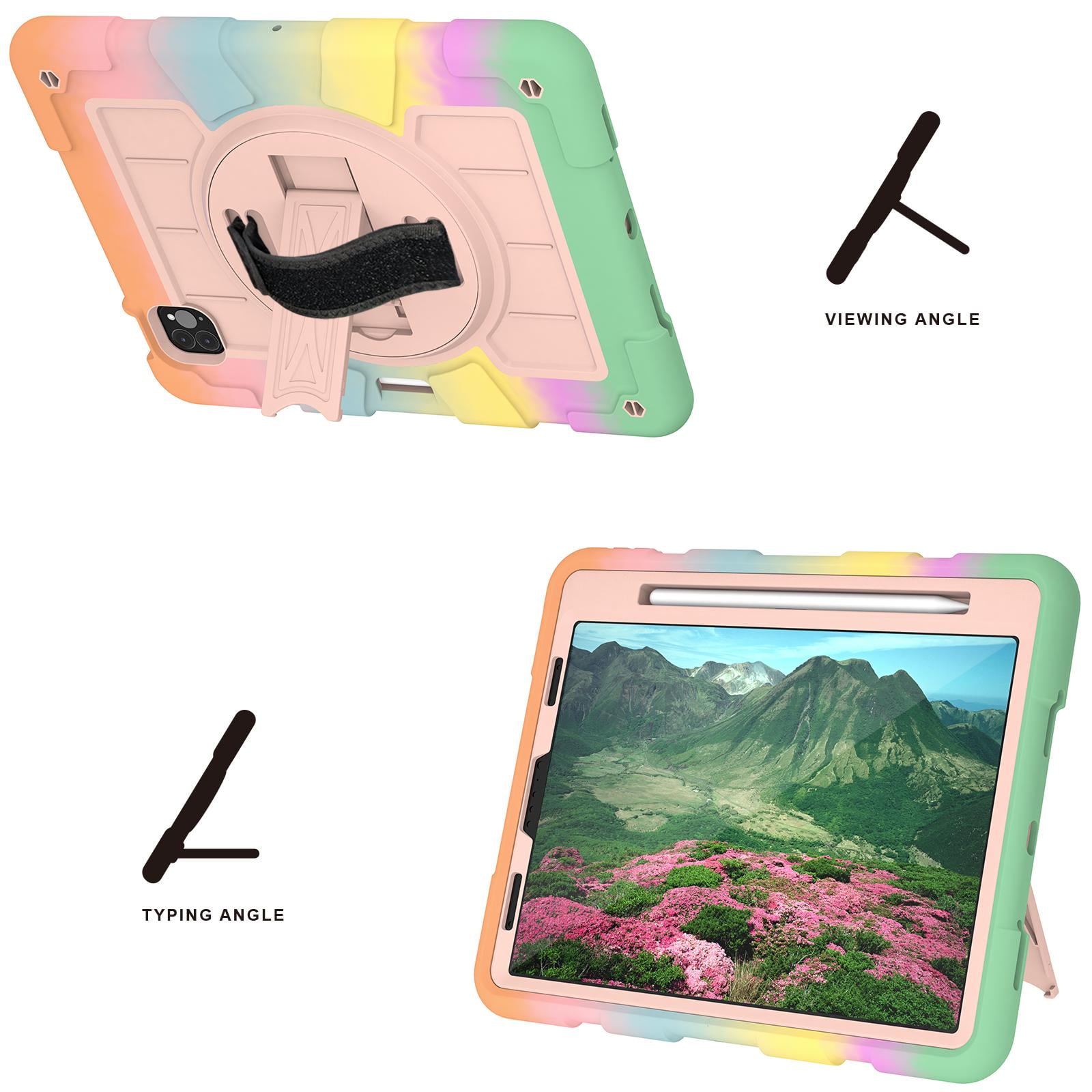Shockproof Case for Apple iPad Air 11 Inch M4 M3 M2 2026/2025/2024, with Pencil Holder iKids Friendly Hand Strap Shoulder Strap Kickstand Anti-Scratch Case Cover for iPad Air 11",Coral