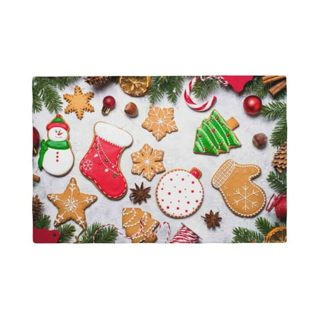 

Table Placemats Set of 4 - Christmas Gingerbread Cookies 12x18 In Faux Linen Double Heat Resistant Place Mats Cloth Indoor/Outdoor Placemats Washable Table Mats for Dining Kitchen Party