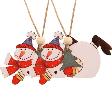 

2PCS Christmas Wooden Pendant Decoration Creative Wooden Crafts Deer Old Man Snowman Color Wooden Doll Decoration