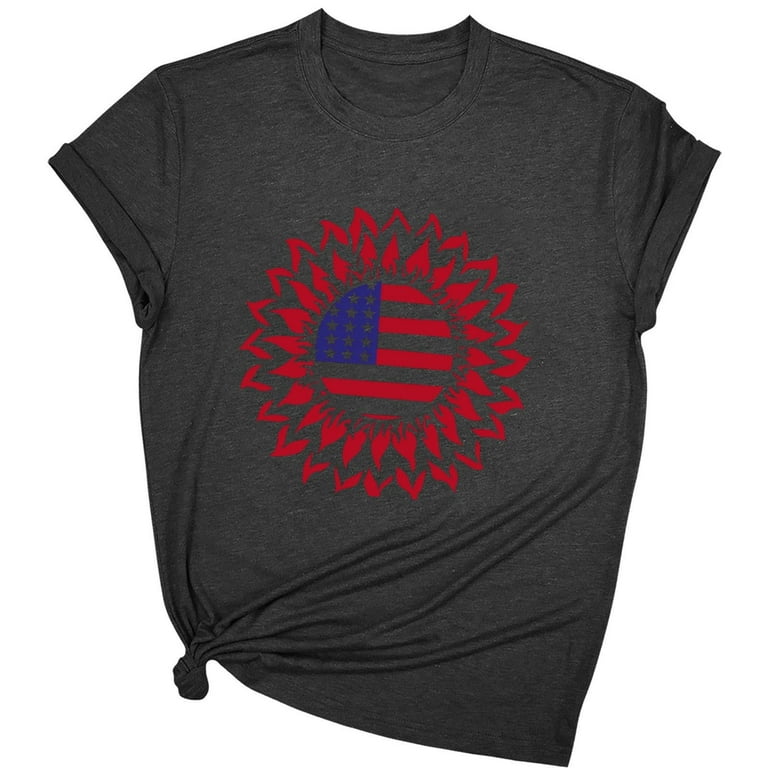 Women's T-shirts Independence Day Tops Short Sleeves Crew Neck T