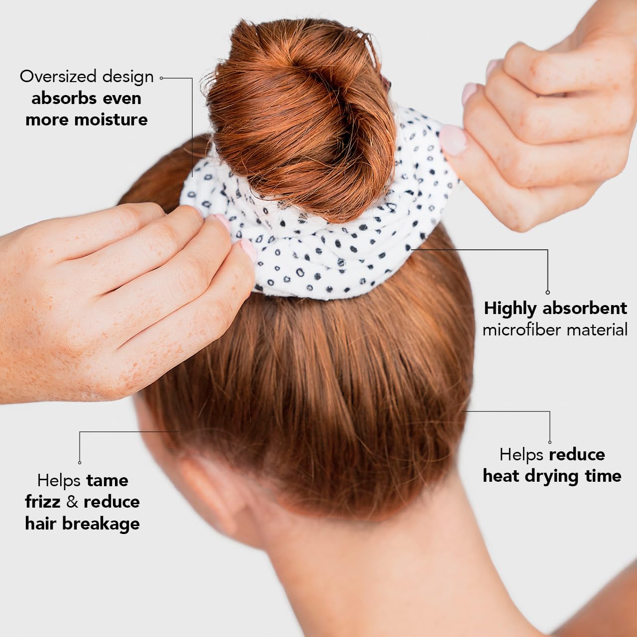 Microfiber Hair Towel Scrunchies - Soft and Highly Absorbent Microfiber Scrunchie for Women | Reduces Heat Drying Time | Ideal Gifts for Women - 2pcs (Micro Dot Design)