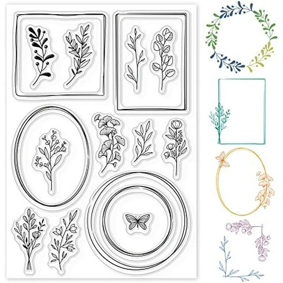Layered Circle Frame Clear Stamps Plants Butterfly Silicone Clear Stamp Seals for Cards Making DIY Scrapbooking Photo Journal Album Decoration