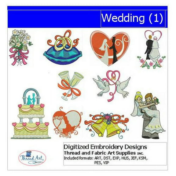 Wedding(1) Embroidery Designs - All Popular Formats Included - Loaded on USB Stick