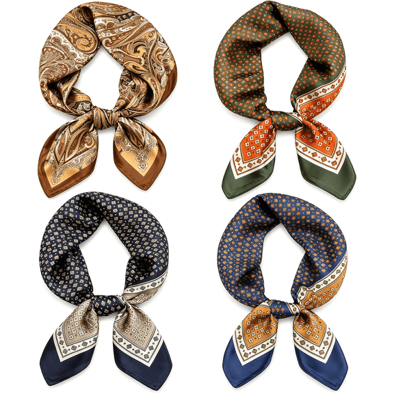 TELOLY 4Pcs Neck Scarf Bandanas for Men and Women, Silk Feeling Head Scarfs, Fashion Neckerchief Square Purse Scarf Satin Bandana Silk Feeling