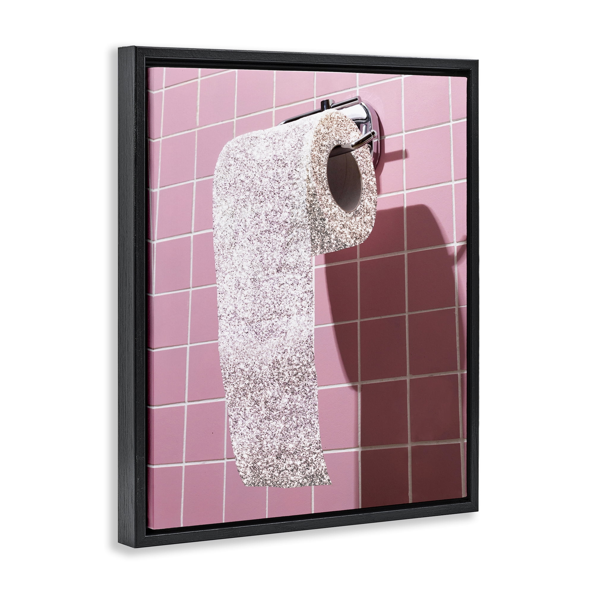 Stupell Industries Glitter Pink Toilet Paper Black Framed Floater Canvas Wall Art, design by CAD Designs