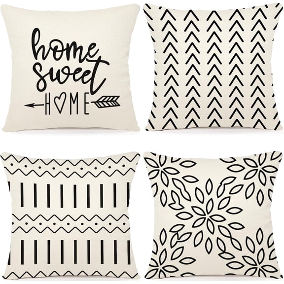 Pillow Covers 20x20 Set of 4, Modern Sofa Throw Pillow Cover, Decorative Outdoor Linen Fabric Pillow Case for Couch Bed Car, Cream
