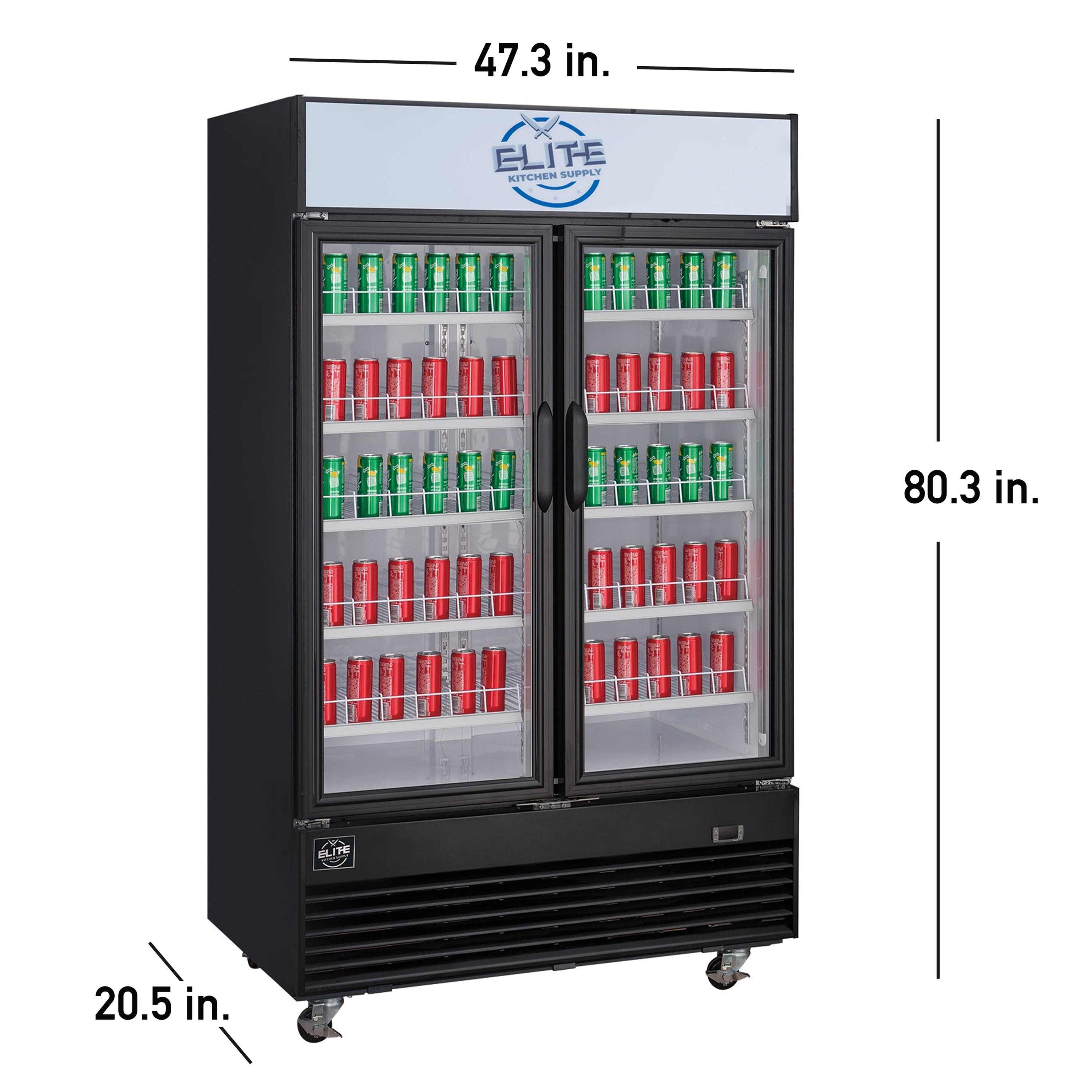 NSF 48 in. 2-Glass Doors Commercial Refrigerator, 35 Cu. Ft. Display Refrigerator, Black