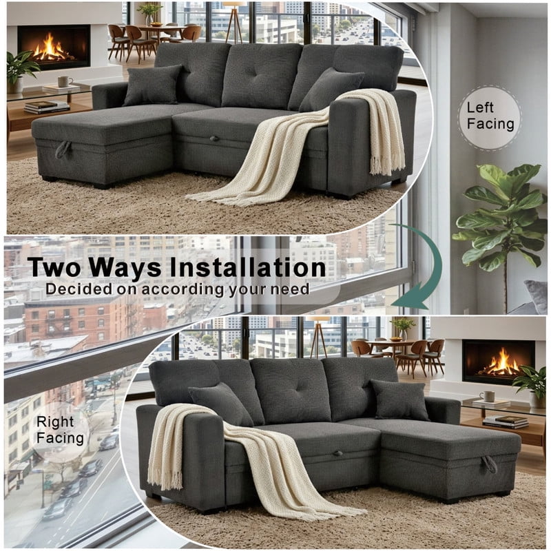 L-Shaped Sectional Sofa with Pull-Out Bed and Reversible Chaise, Convertible Sleeper Sofa Bed Modern Couch Bed for Living Room Apartment