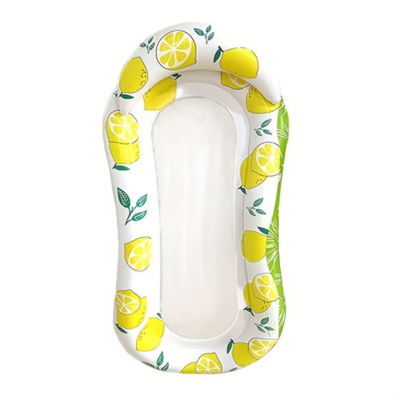 Bamboohart 1pc Inflatable Pool Float Lounger - Lemon Pattern  PVC Material  Universal Fit for Beach & Swimming Pool Use  Yellow & White Design with Headrest and Armrests  Pool Lounge Chai