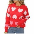 thumbnail image 2 of GUZOM Sweaters Womens Red Heart Pattern Acrylic Sweater - Loose Fit Long Sleeve Round Neck, Warm Casual Autumn Winter Wear (S-XL),Size L, 2 of 9